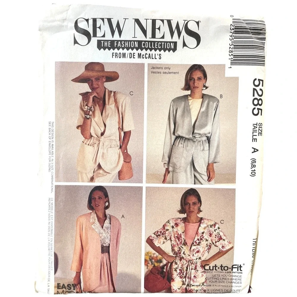 McCalls Sewing Pattern 5285 Jacket Lined or‎ Unlined Misses Size 6-10